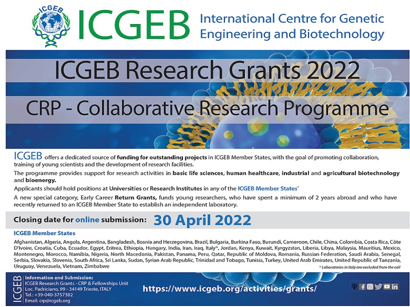 ICGEB abre inscrições para financiar projetos de pesquisa colaborativa