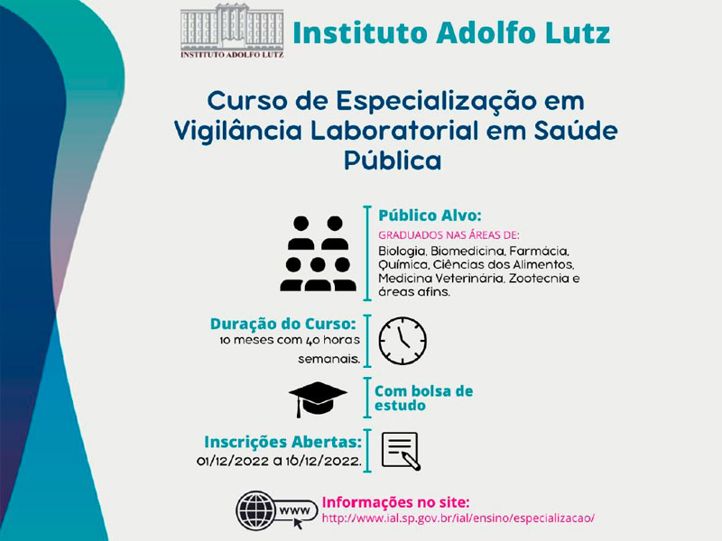 Instituto Adolfo Lutz abre processo seletivo para Curso de Especialização 2023